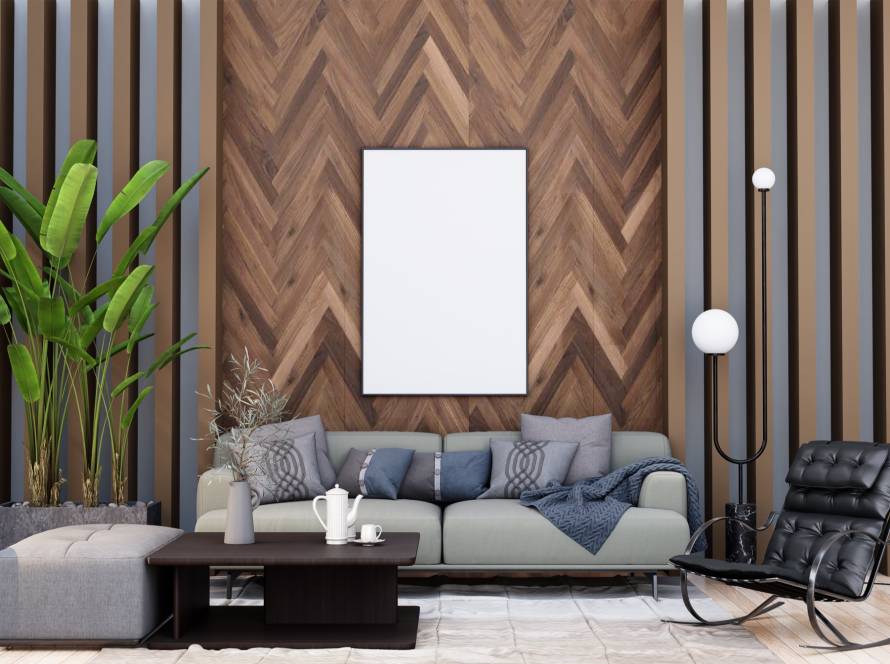 Living room with a painted accent wall in Dallas home