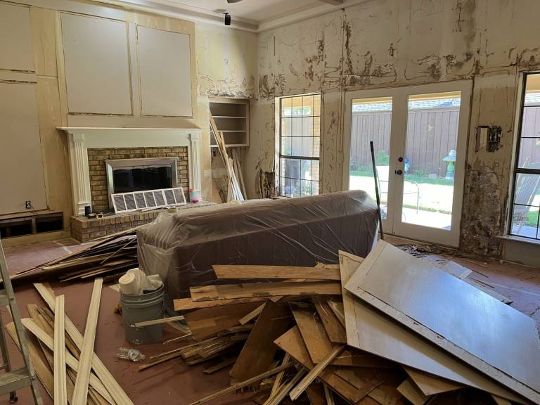 Remodel in progress with old paneling removed