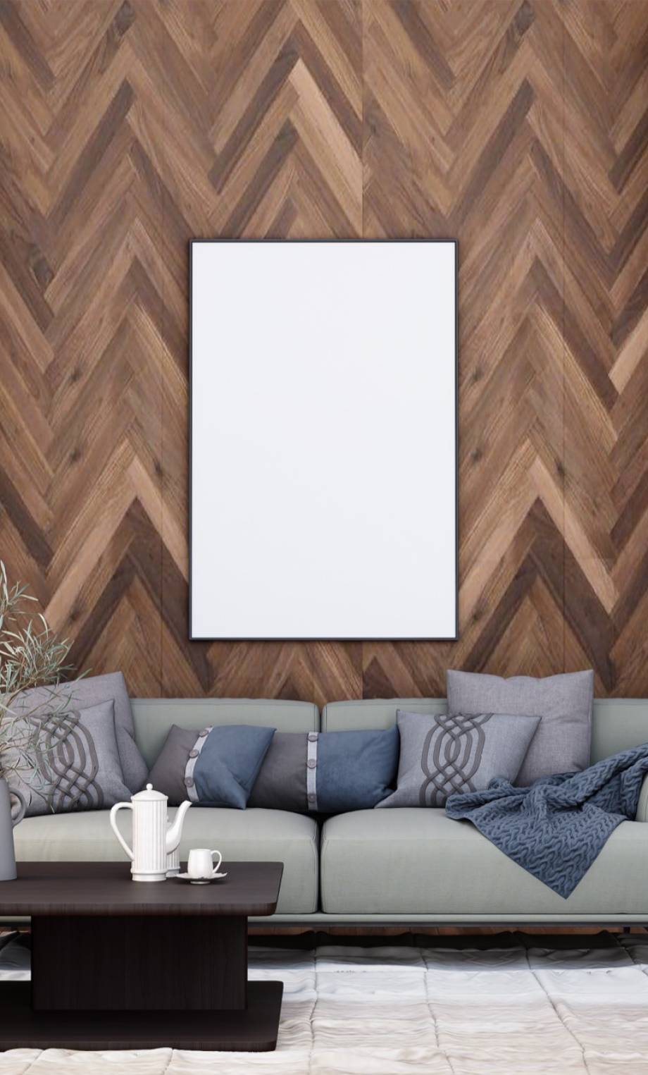 Living room with a painted accent wall in Dallas home